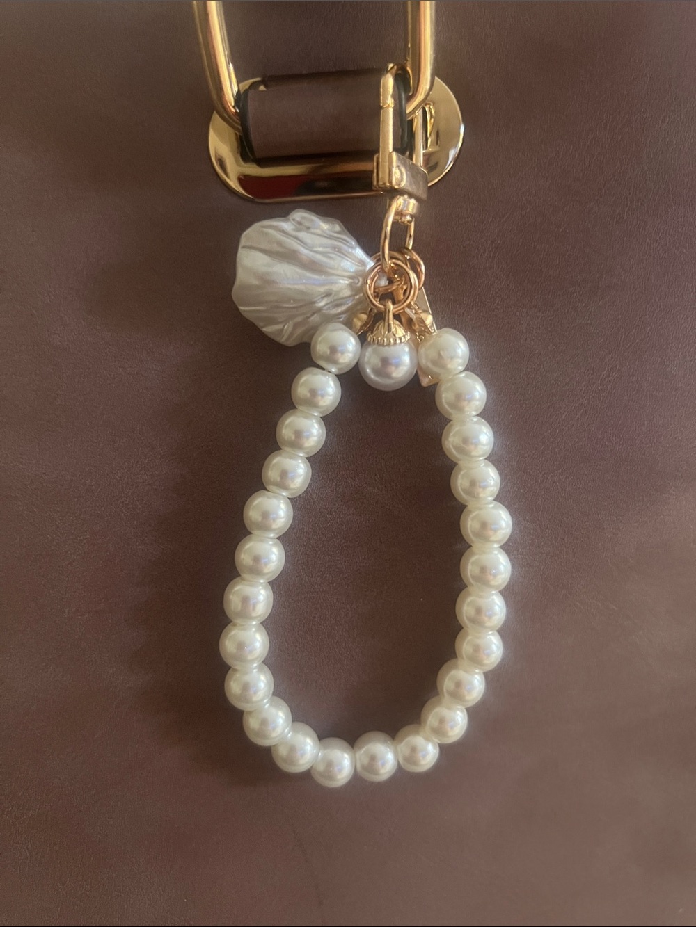 Pearl Beaded Keychain Charm with Gold Hardware